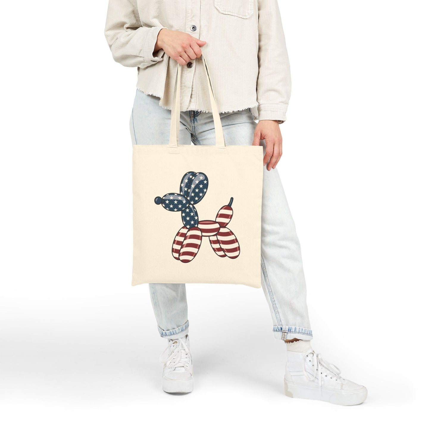 Patriotic Balloon Dog Tote Bag, Reusable Grocery Bag, Eco-Friendly Carrier, Fourth of July Shopping Bag, Cute Gift for Dog Lovers