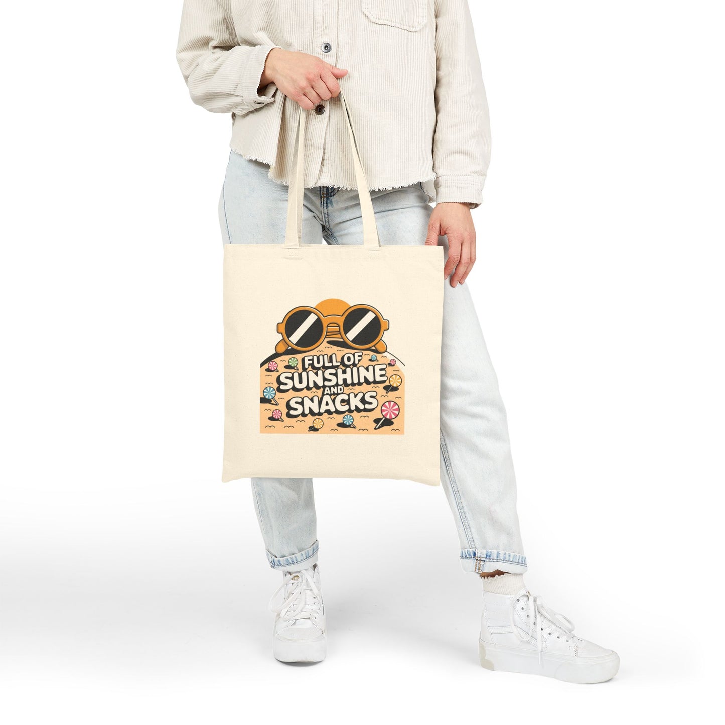 Sunny Snacks Cotton Canvas Tote Bag | Beach Bag, Grocery Tote, Summer Accessory, Gift for Food Lovers, Eco-Friendly Shopping Bag