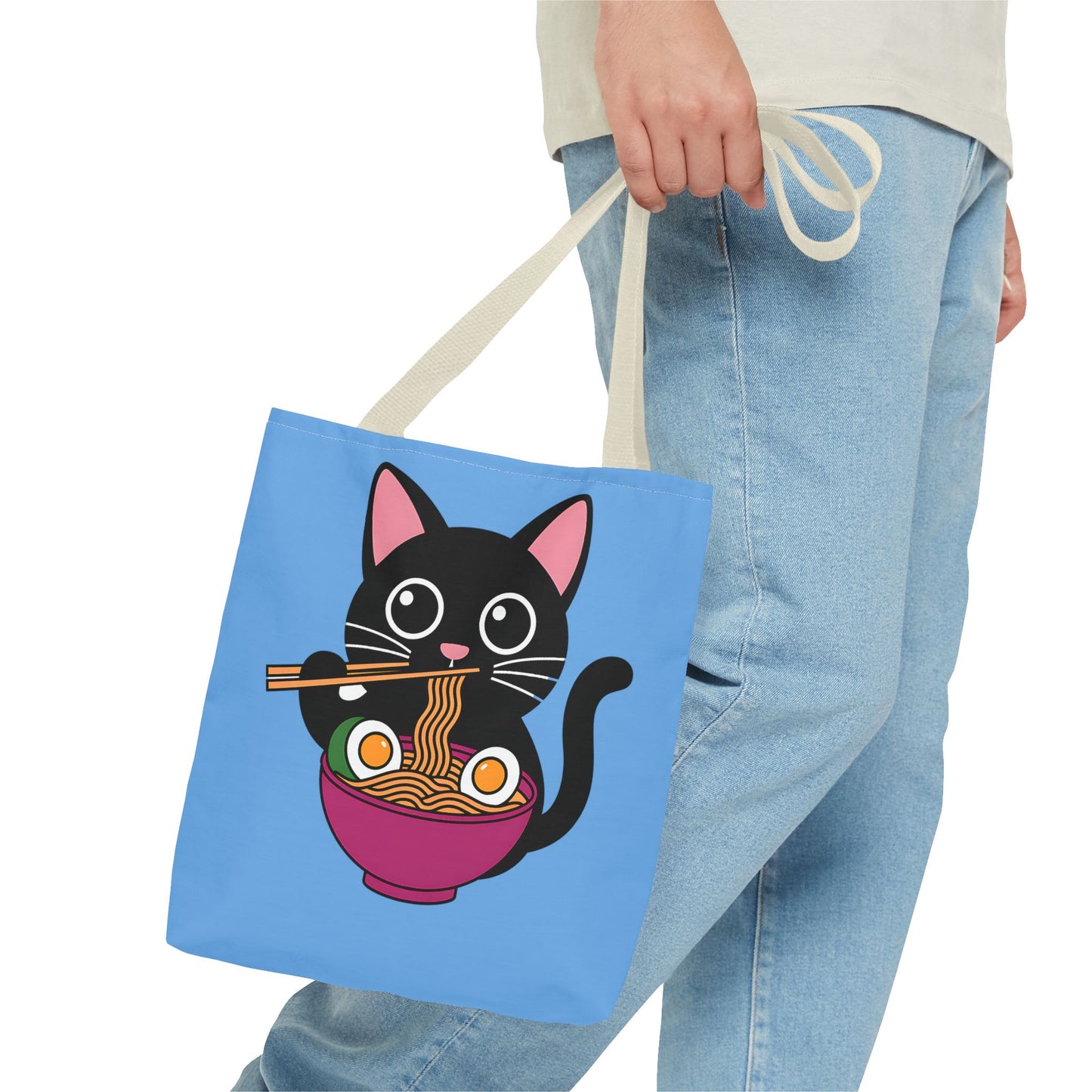 Cute Cat Noodle Tote Bag | Animal Lover Gift, Beach Bag, Shopping Tote, Foodie Accessory, Pet Lover's Bag