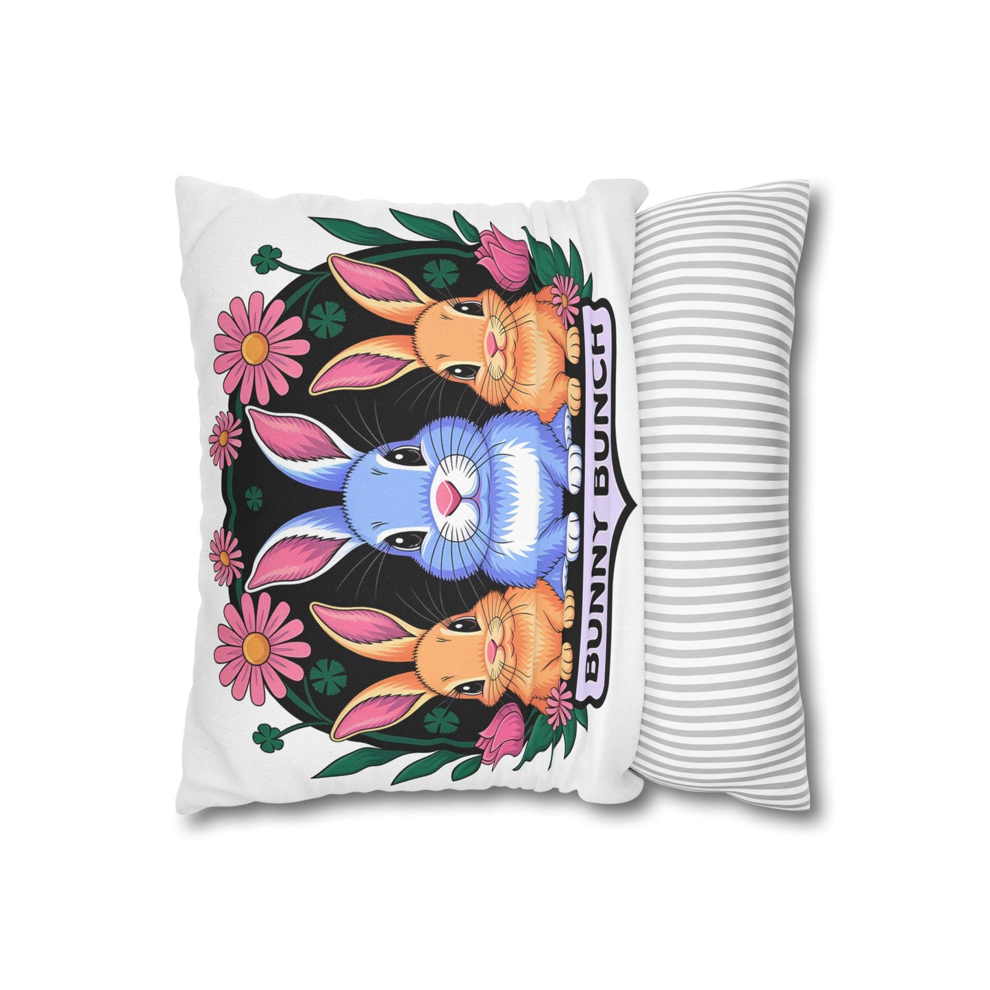 Bunny Bunch Pillowcase - Cute Rabbit Decorative Pillow for Easter and Spring