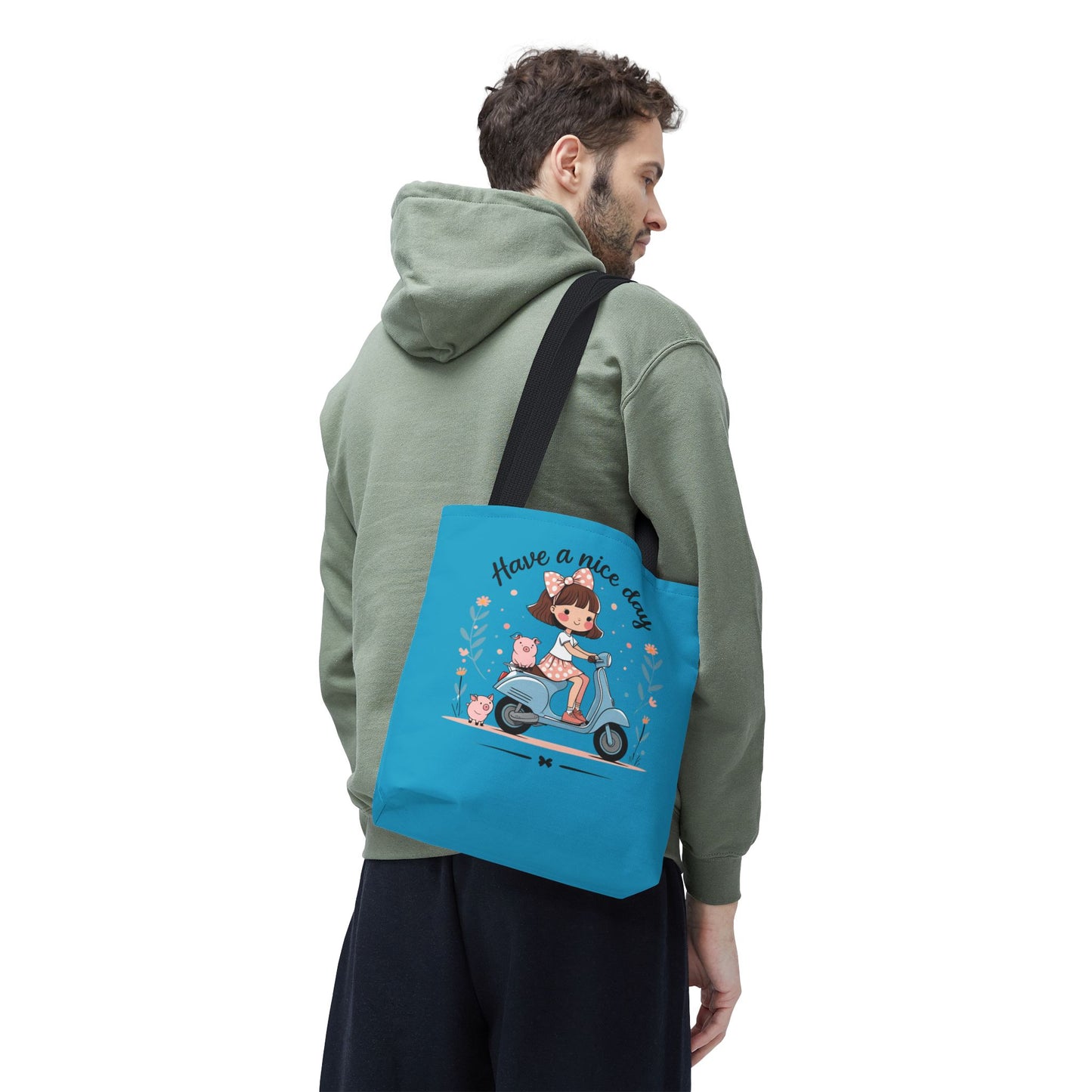 Playful Reminder Tote Bag, Girl on Scooter Bag, Cute AOP Tote, Everyday Use Bag, Gift for Kids, Fun Summer Accessory