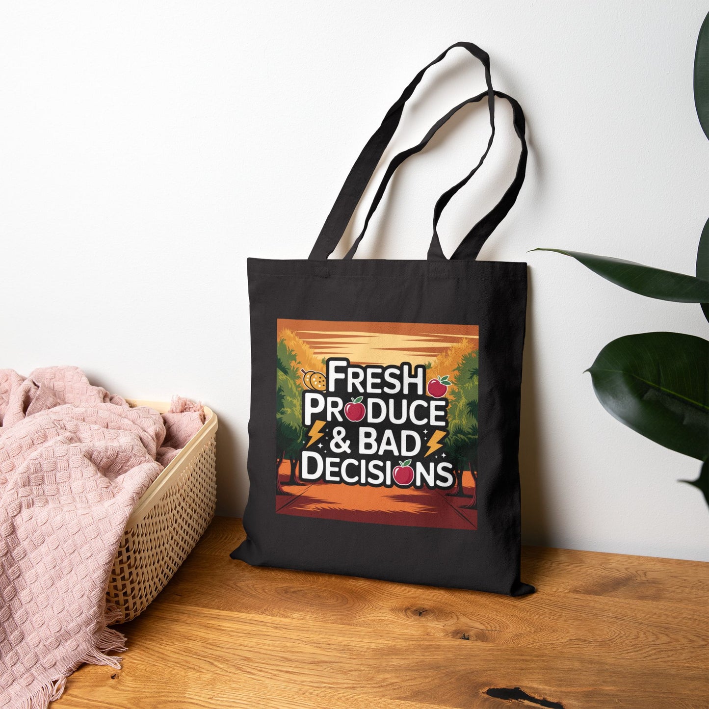 Fresh Produce & Bad Decisions Tote Bag, Grocery Bag, Eco-Friendly Tote, Funny Shopping Bag, Gift for Foodies