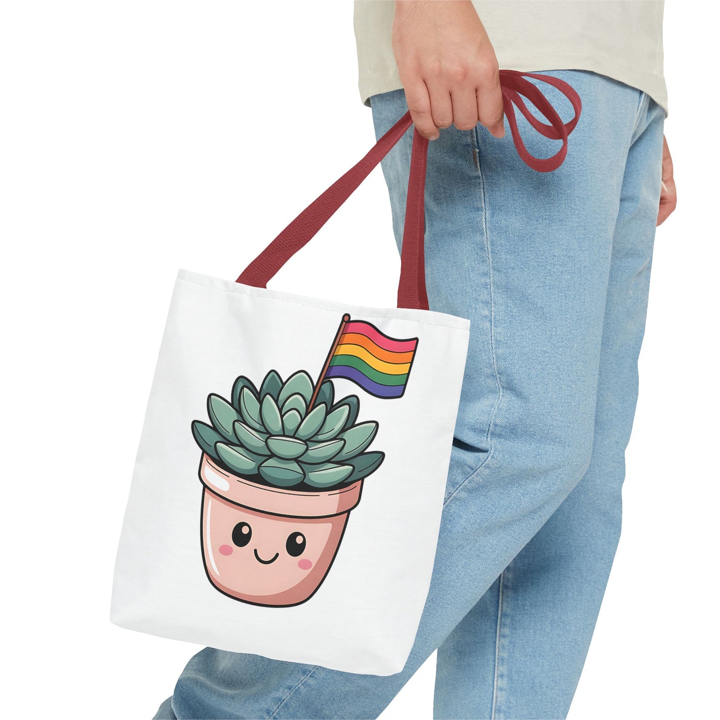 Cute Succulent Tote Bag with Rainbow Flag - Perfect for Pride Events