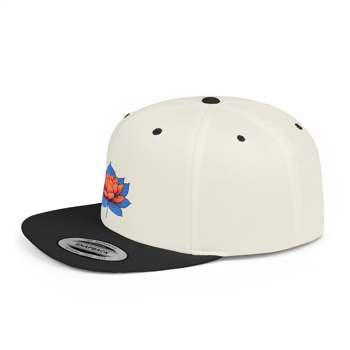 Lotus Flower Flat Bill Snapback Cap - Stylish & Versatile