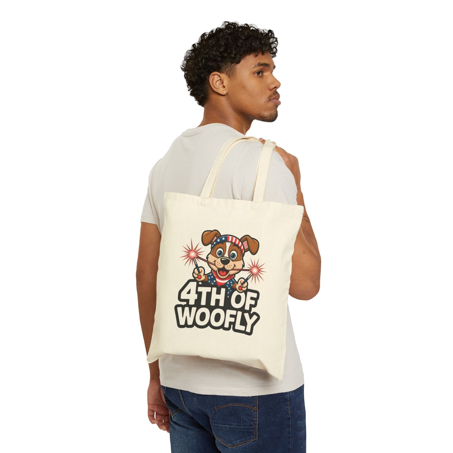 Patriotic Dog-Themed Cotton Canvas Tote Bag, 4th of July Shopping Bag, Cute Pet Lover Gift, Summer Totes, Eco-Friendly Bags