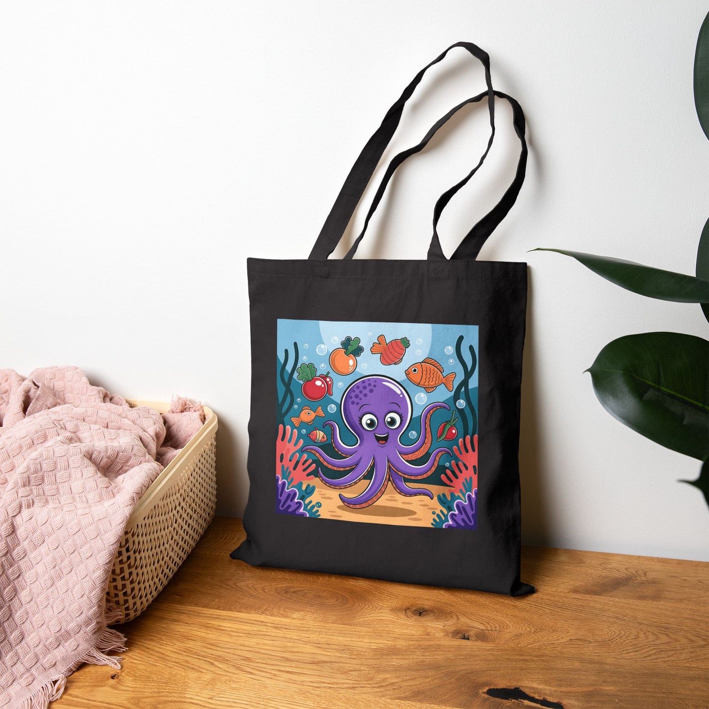 Cute Octopus Tote Bag, Eco-Friendly Shopping Bag, Beach Bag, Gift for Ocean Lovers, Reusable Canvas Tote, Fun Marine Life Art