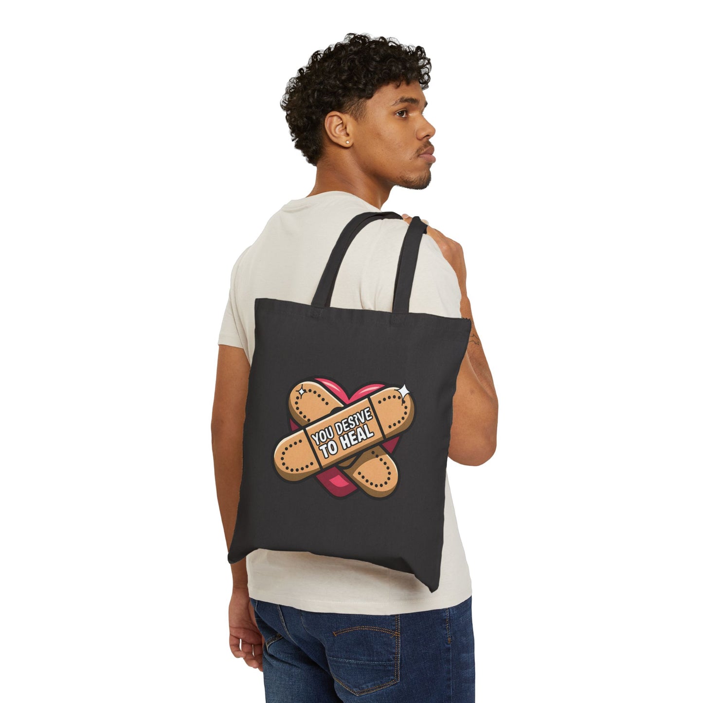 Healing Heart Cotton Canvas Tote Bag | You Deserve to Heal | Eco-Friendly Fashion, Gift for Her, Shopping Bag, Self-Care Collection