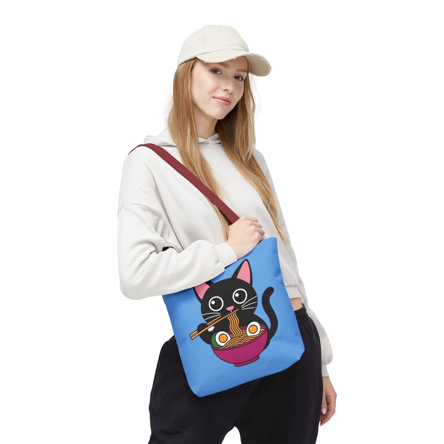 Cute Cat Noodle Tote Bag | Animal Lover Gift, Beach Bag, Shopping Tote, Foodie Accessory, Pet Lover's Bag