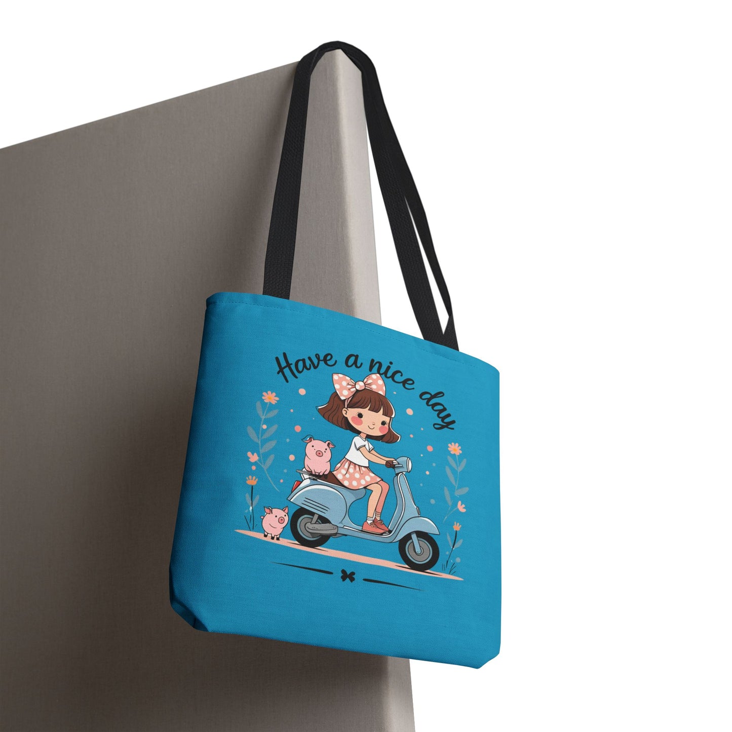 Playful Reminder Tote Bag, Girl on Scooter Bag, Cute AOP Tote, Everyday Use Bag, Gift for Kids, Fun Summer Accessory