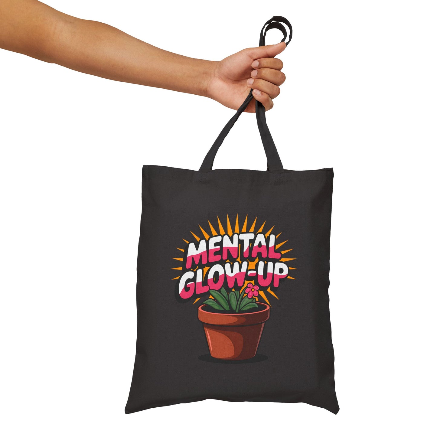 Mental Glow-Up Motivational Tote Bag | Eco-Friendly Cotton Carryall for Plant Lovers, Inspirational Gifts, Reusable Shopping Bag