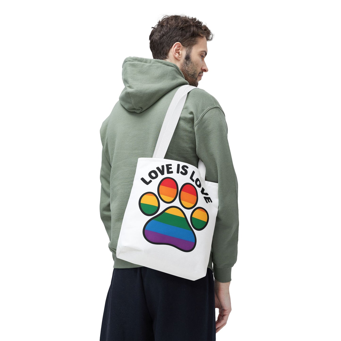 Pride Love Is Love Tote Bag – Colorful Paw Print Design