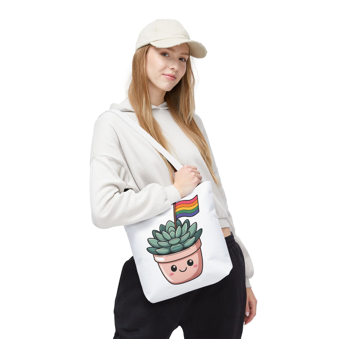 Cute Succulent Tote Bag with Rainbow Flag - Perfect for Pride Events