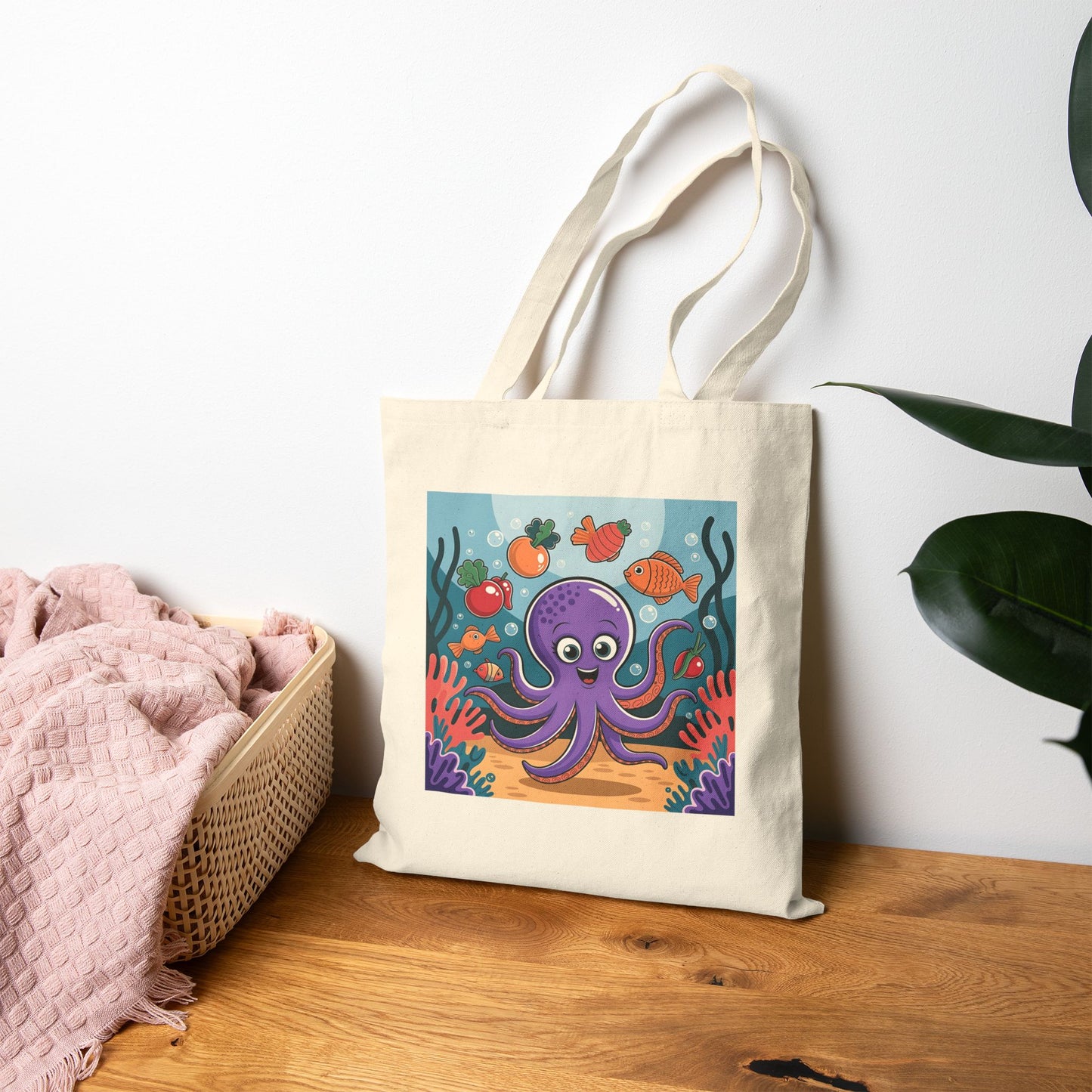 Cute Octopus Tote Bag, Eco-Friendly Shopping Bag, Beach Bag, Gift for Ocean Lovers, Reusable Canvas Tote, Fun Marine Life Art
