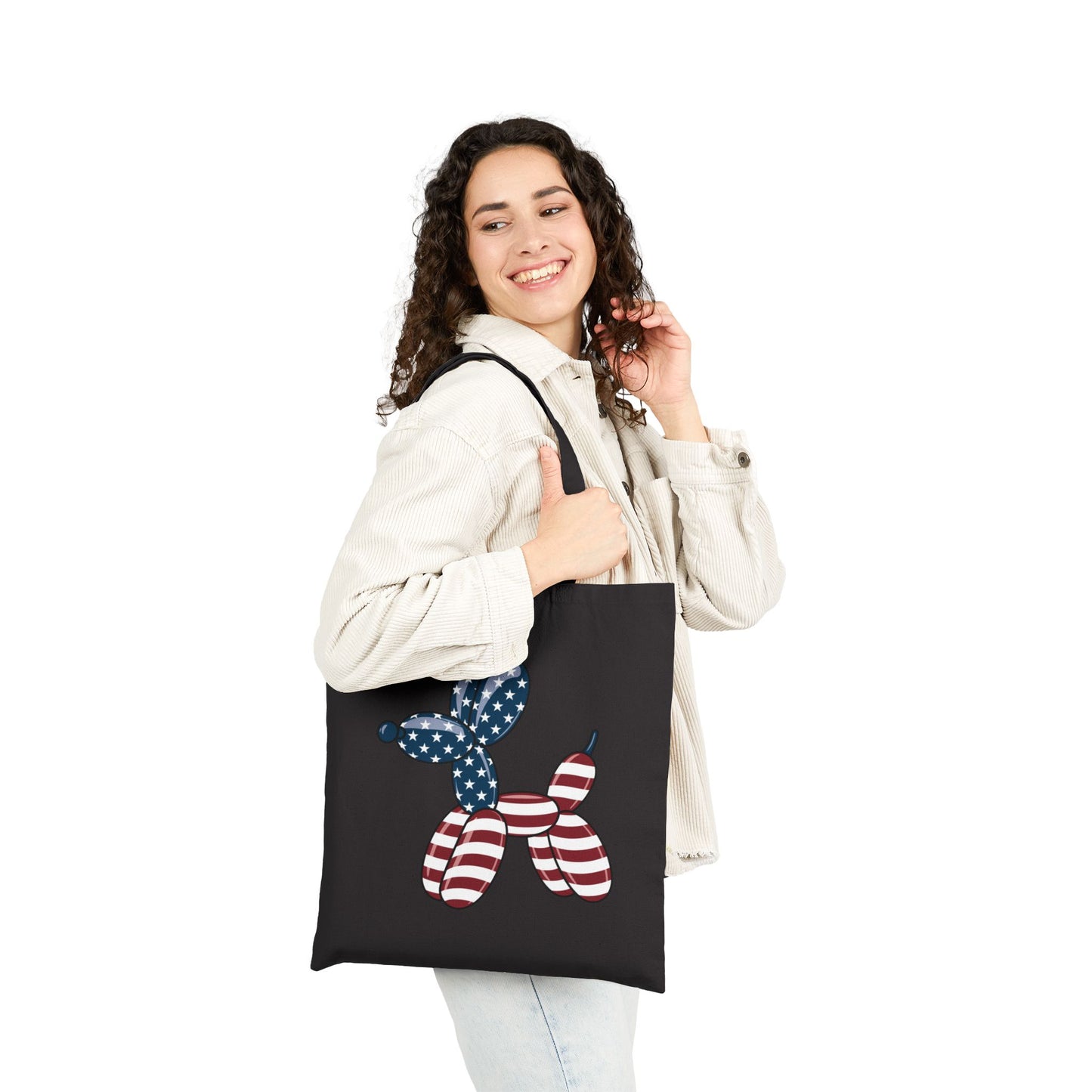 Patriotic Balloon Dog Tote Bag, Reusable Grocery Bag, Eco-Friendly Carrier, Fourth of July Shopping Bag, Cute Gift for Dog Lovers