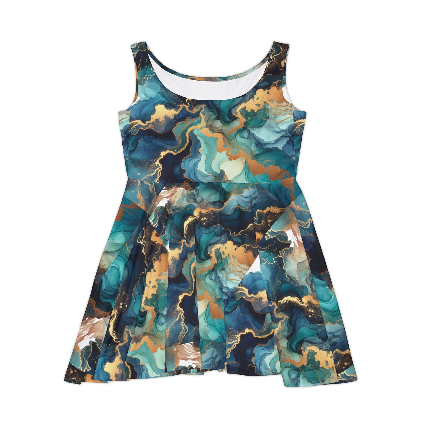 Stylish Women's Skater Dress - Abstract Ocean Wave Pattern