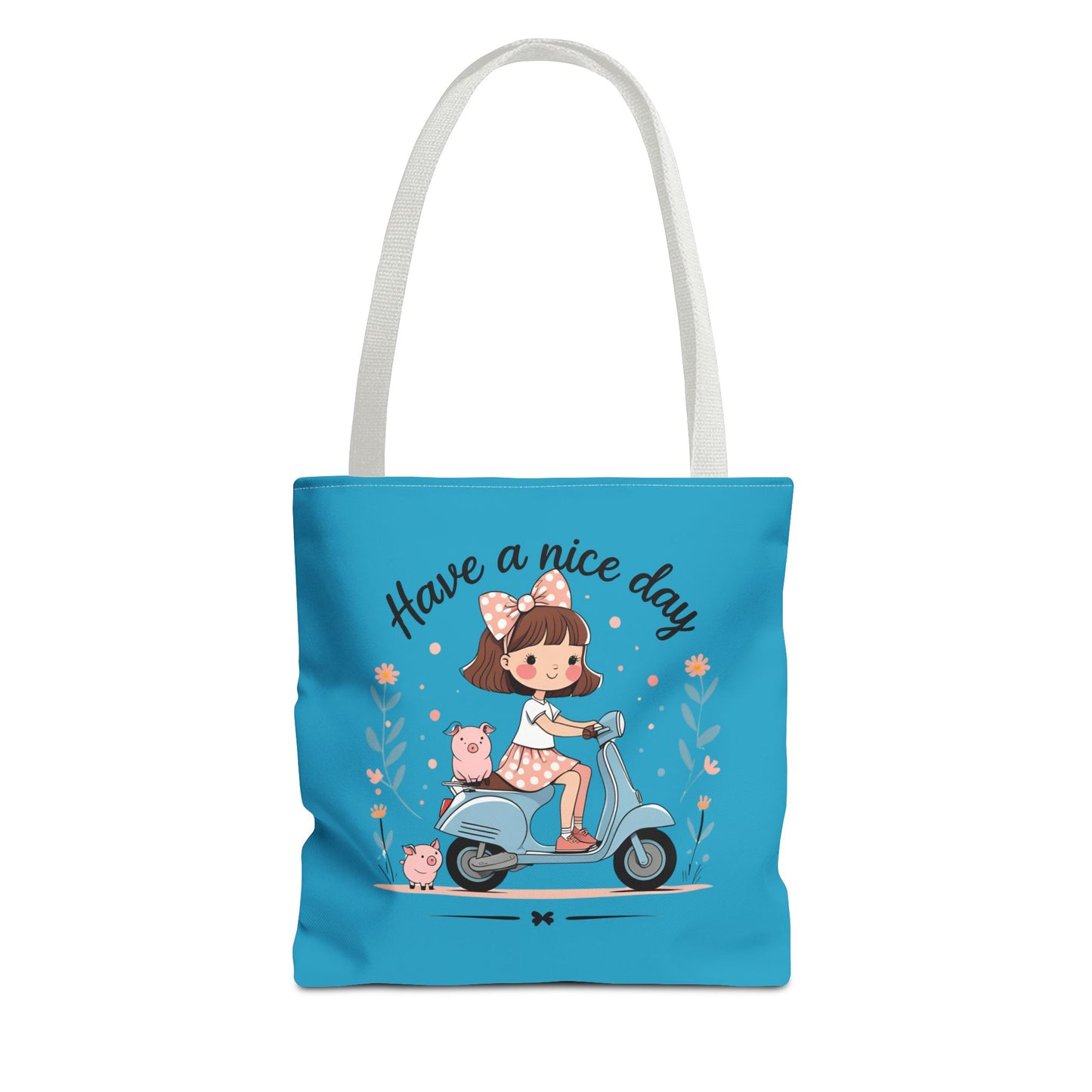 Playful Reminder Tote Bag, Girl on Scooter Bag, Cute AOP Tote, Everyday Use Bag, Gift for Kids, Fun Summer Accessory