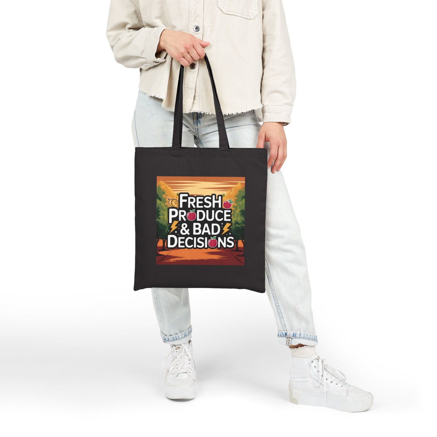 Fresh Produce & Bad Decisions Tote Bag, Grocery Bag, Eco-Friendly Tote, Funny Shopping Bag, Gift for Foodies