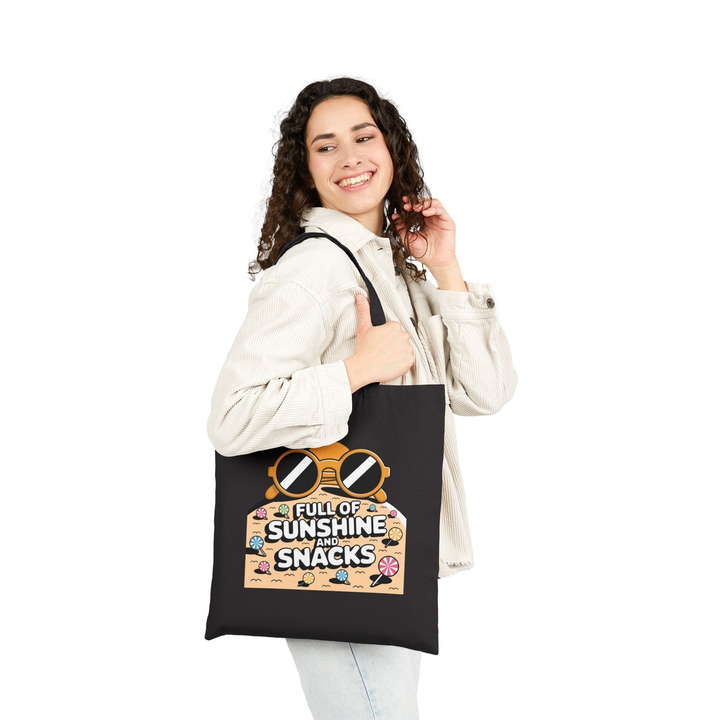 Sunny Snacks Cotton Canvas Tote Bag | Beach Bag, Grocery Tote, Summer Accessory, Gift for Food Lovers, Eco-Friendly Shopping Bag