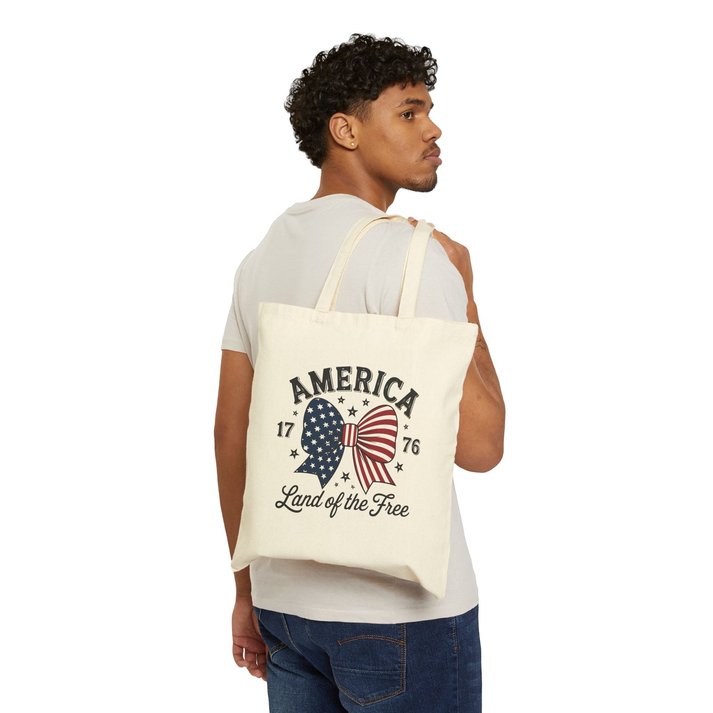 Patriotic Cotton Canvas Tote Bag | Perfect for Independence Day, 4th of July, Everyday Use, Eco-Friendly Shopping, USA Lover Gift