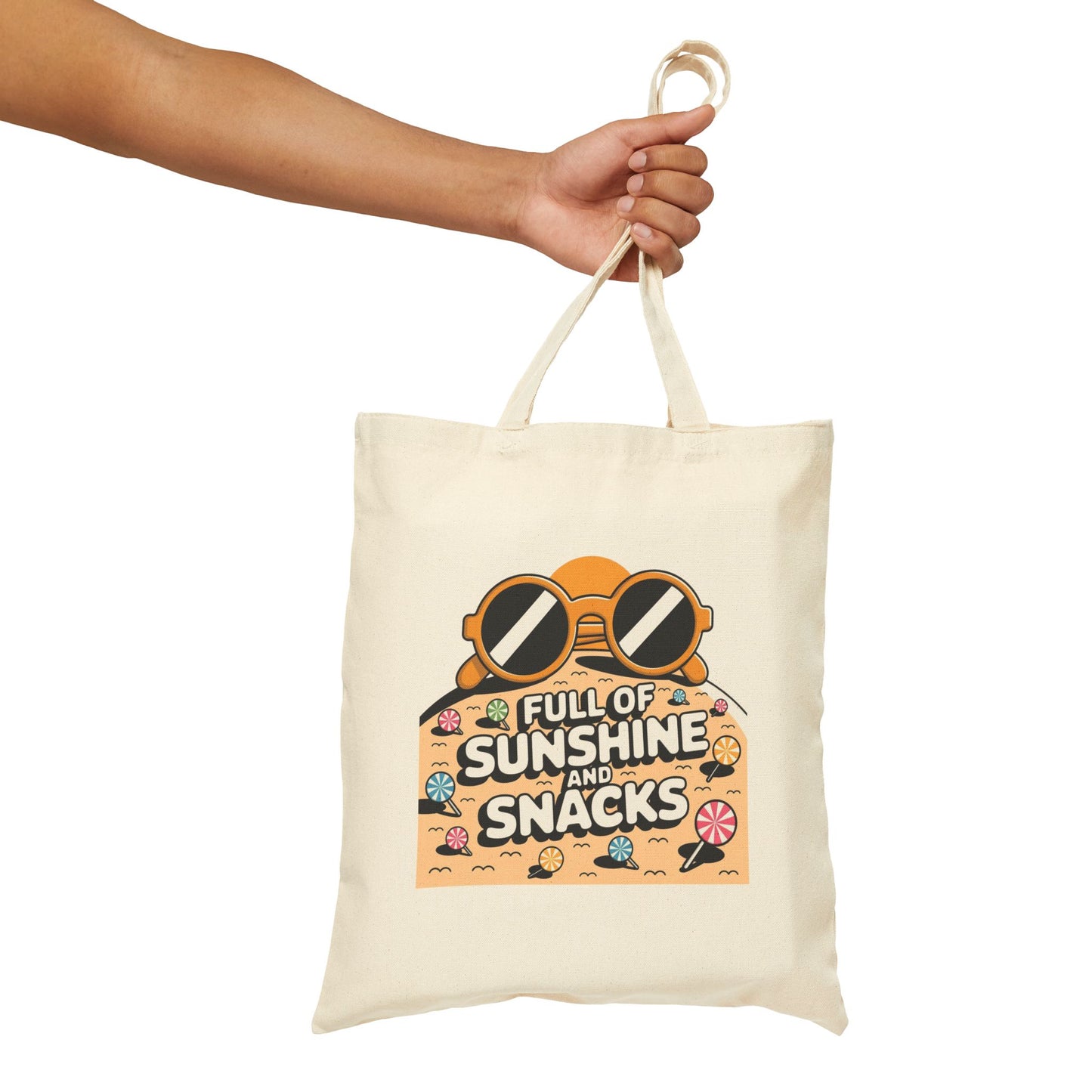 Sunny Snacks Cotton Canvas Tote Bag | Beach Bag, Grocery Tote, Summer Accessory, Gift for Food Lovers, Eco-Friendly Shopping Bag