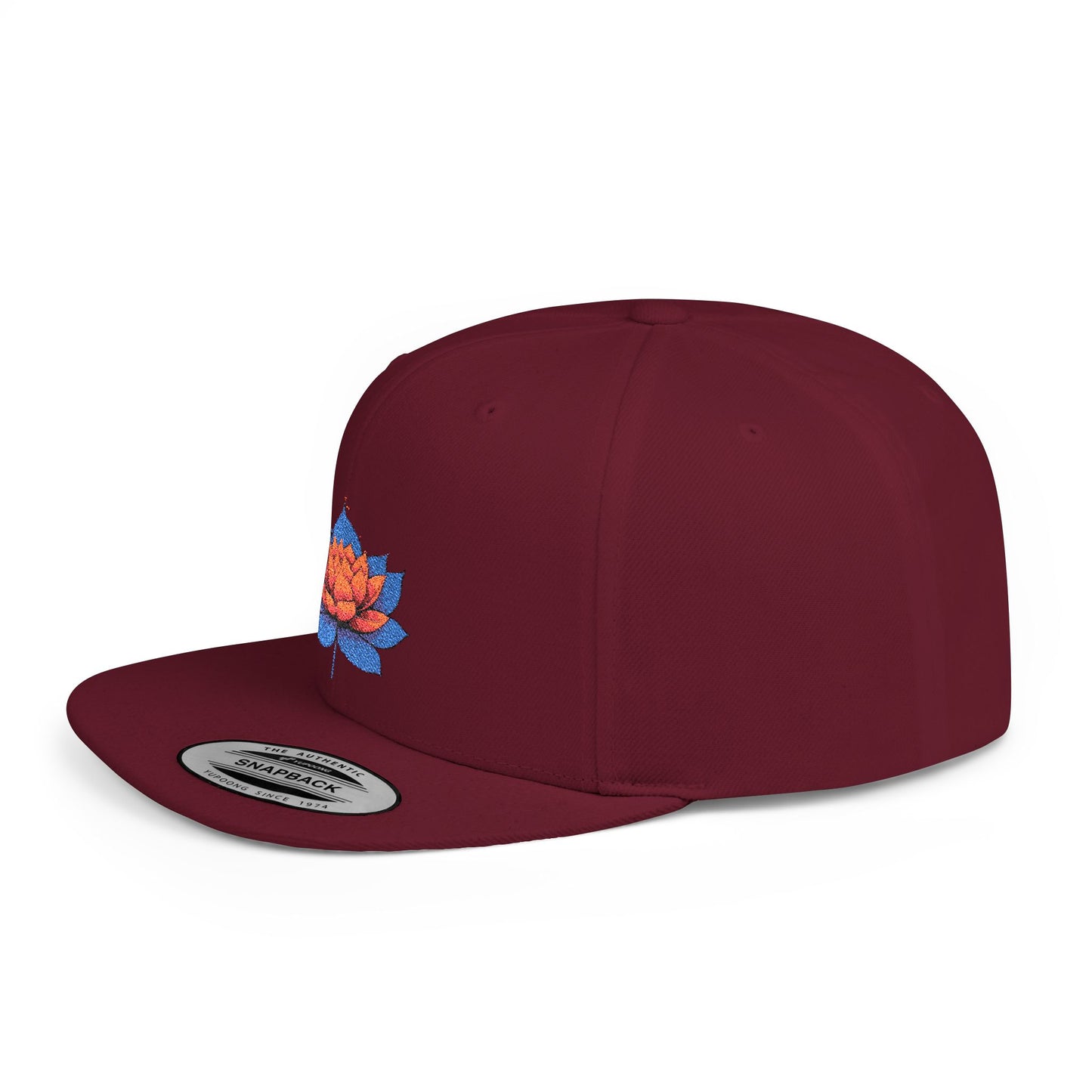 Lotus Flower Flat Bill Snapback Cap - Stylish & Versatile