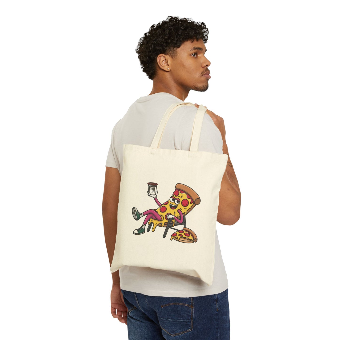 Pizza Lover's Funny Cotton Canvas Tote Bag, Durable Grocery Bag, Eco-Friendly Tote, Gift for Pizza Fans, Fun Bag for Everyday Use
