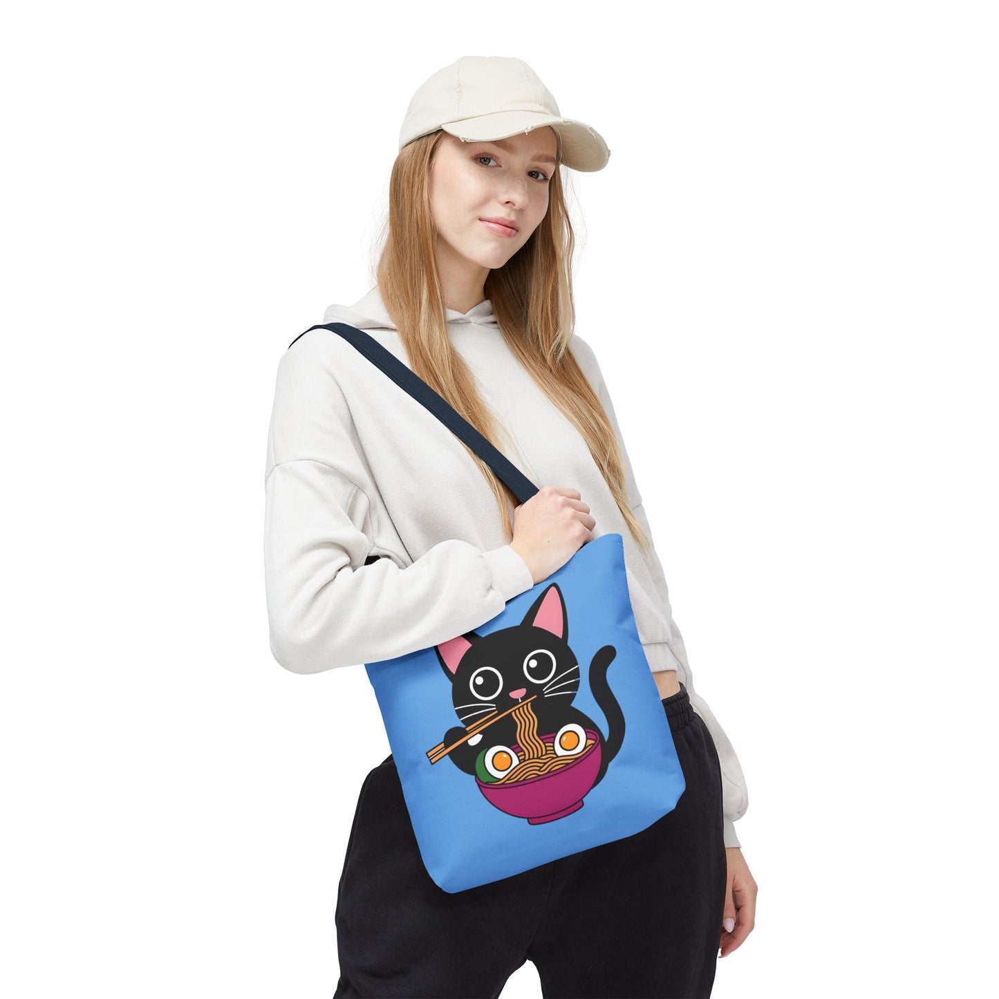 Cute Cat Noodle Tote Bag | Animal Lover Gift, Beach Bag, Shopping Tote, Foodie Accessory, Pet Lover's Bag