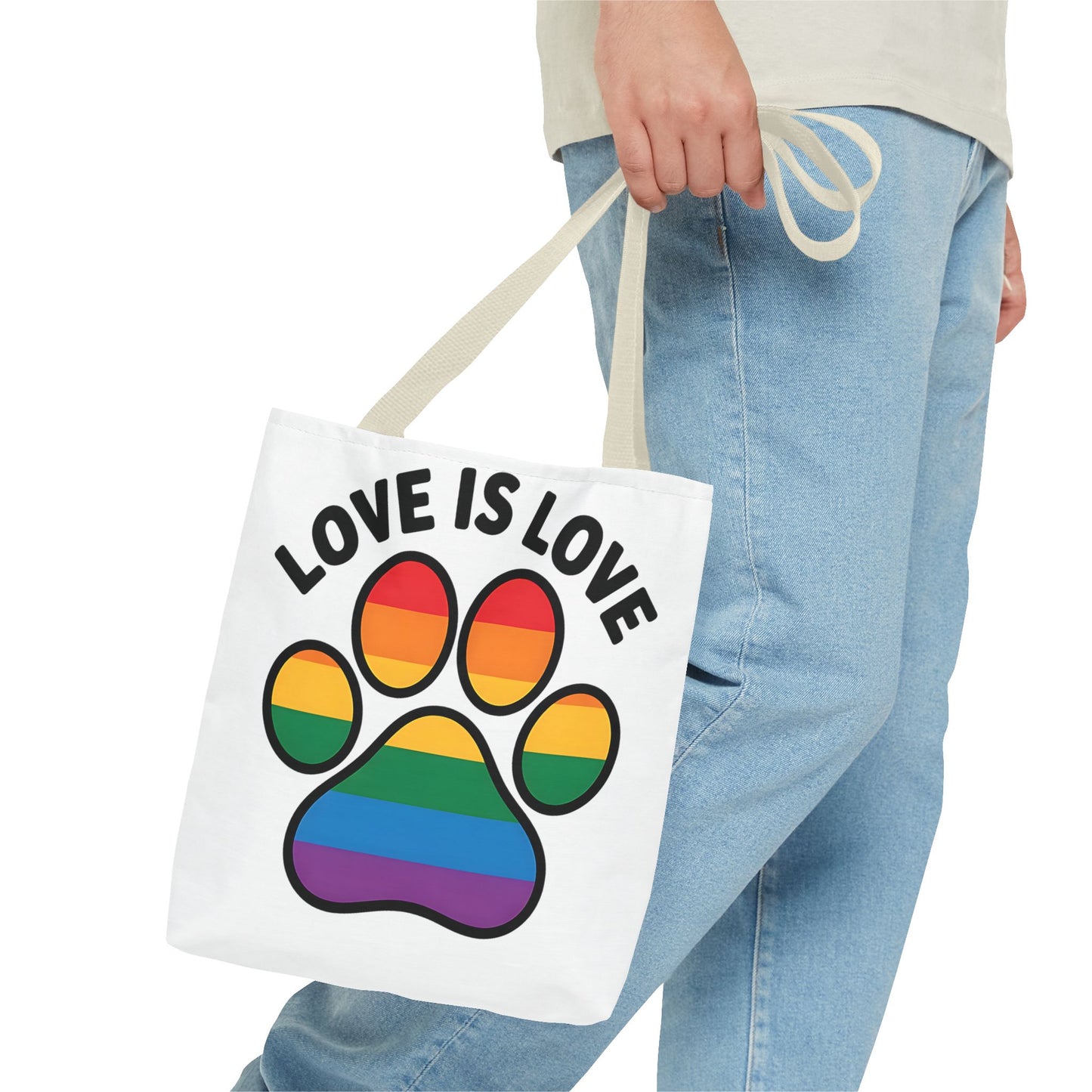 Pride Love Is Love Tote Bag – Colorful Paw Print Design
