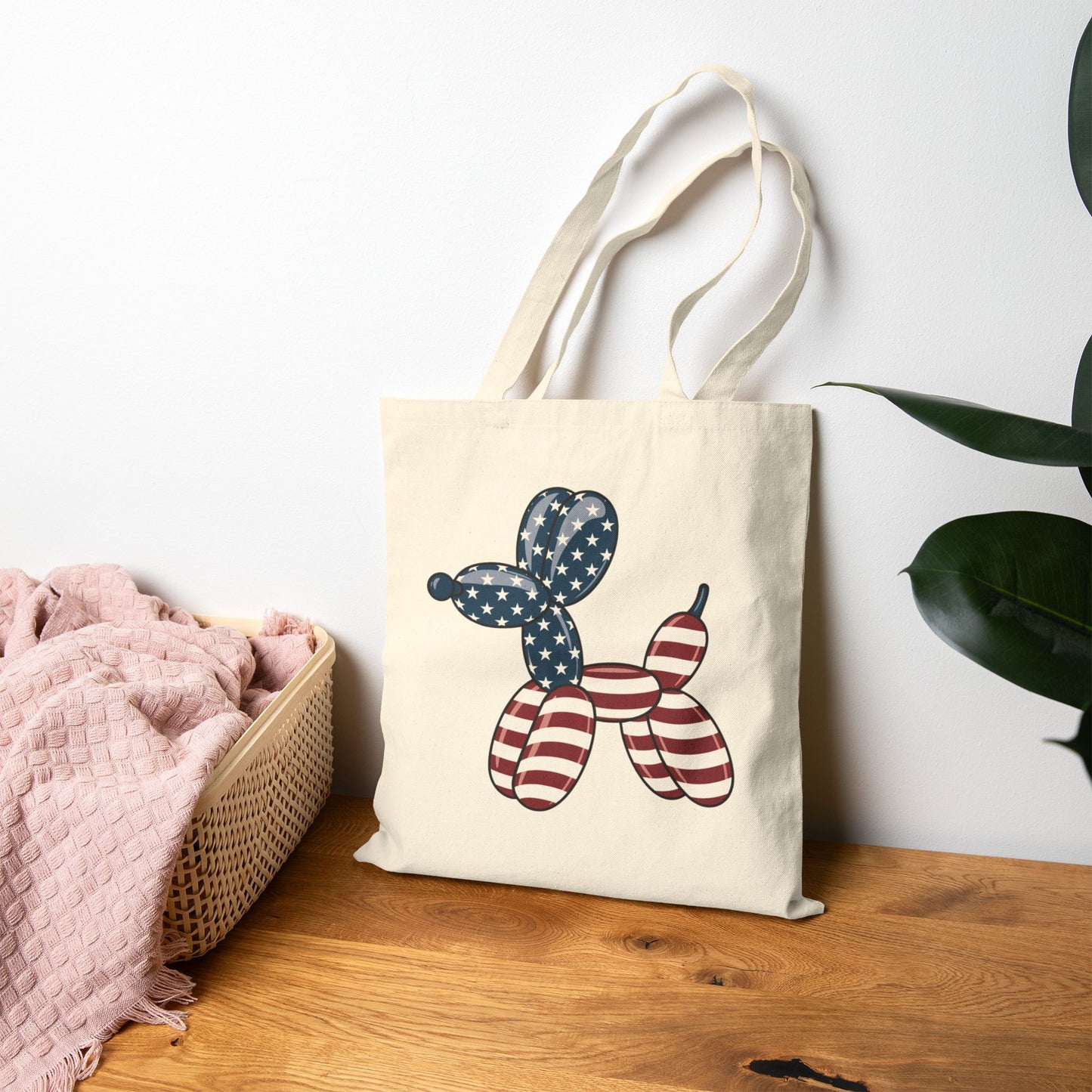 Patriotic Balloon Dog Tote Bag, Reusable Grocery Bag, Eco-Friendly Carrier, Fourth of July Shopping Bag, Cute Gift for Dog Lovers
