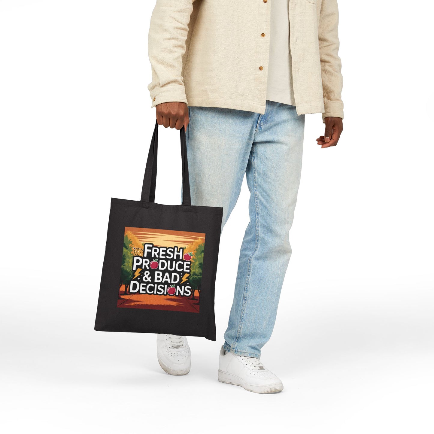Fresh Produce & Bad Decisions Tote Bag, Grocery Bag, Eco-Friendly Tote, Funny Shopping Bag, Gift for Foodies