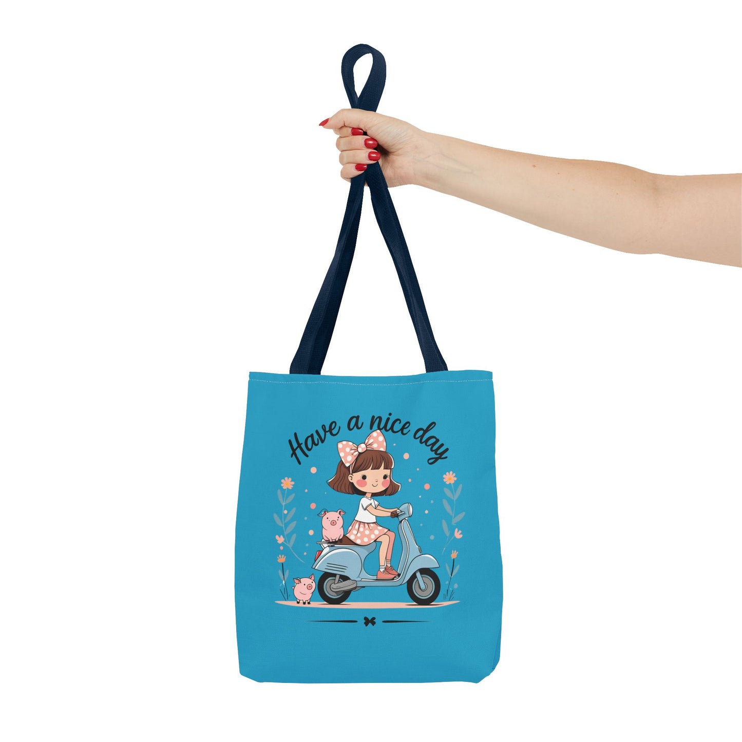 Playful Reminder Tote Bag, Girl on Scooter Bag, Cute AOP Tote, Everyday Use Bag, Gift for Kids, Fun Summer Accessory