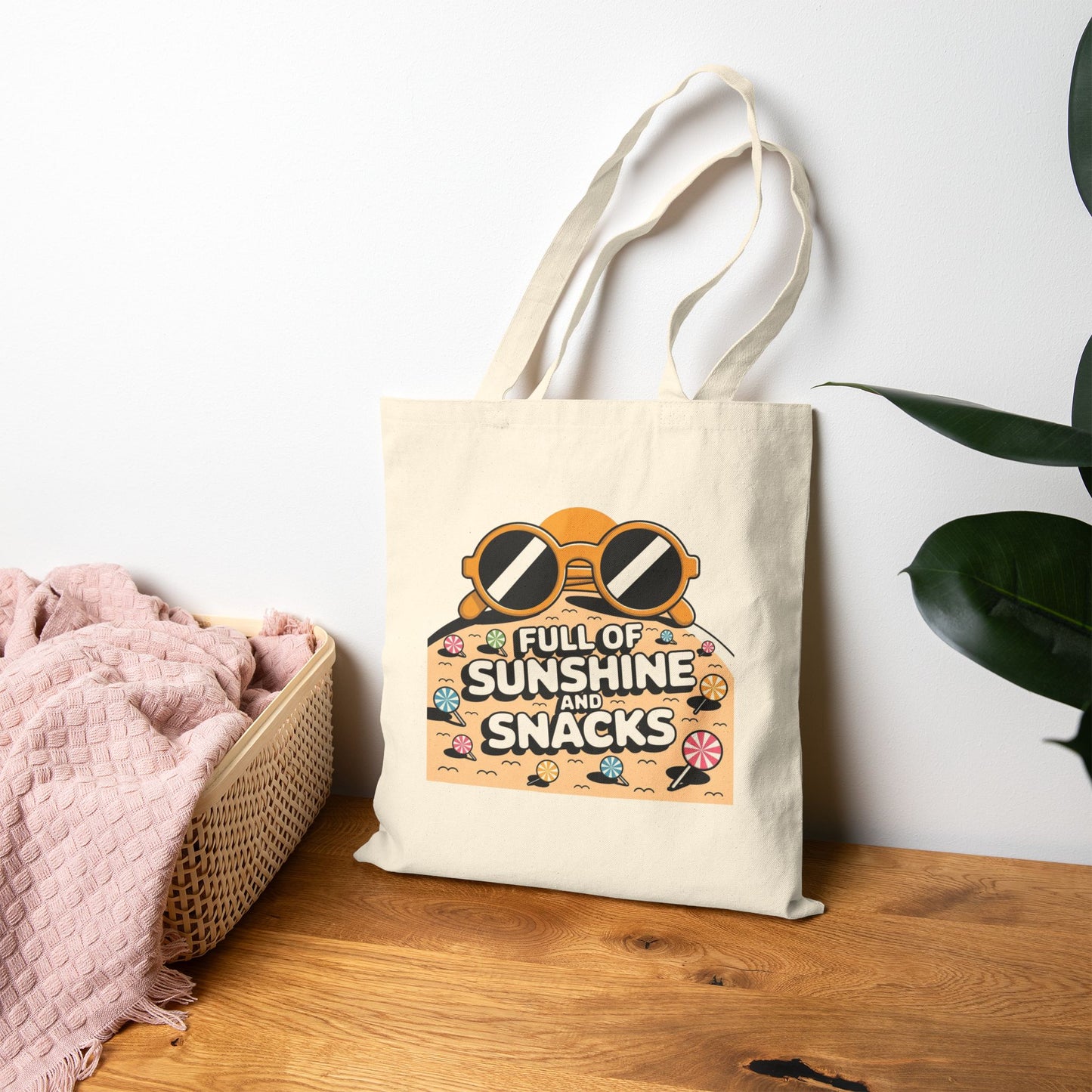 Sunny Snacks Cotton Canvas Tote Bag | Beach Bag, Grocery Tote, Summer Accessory, Gift for Food Lovers, Eco-Friendly Shopping Bag