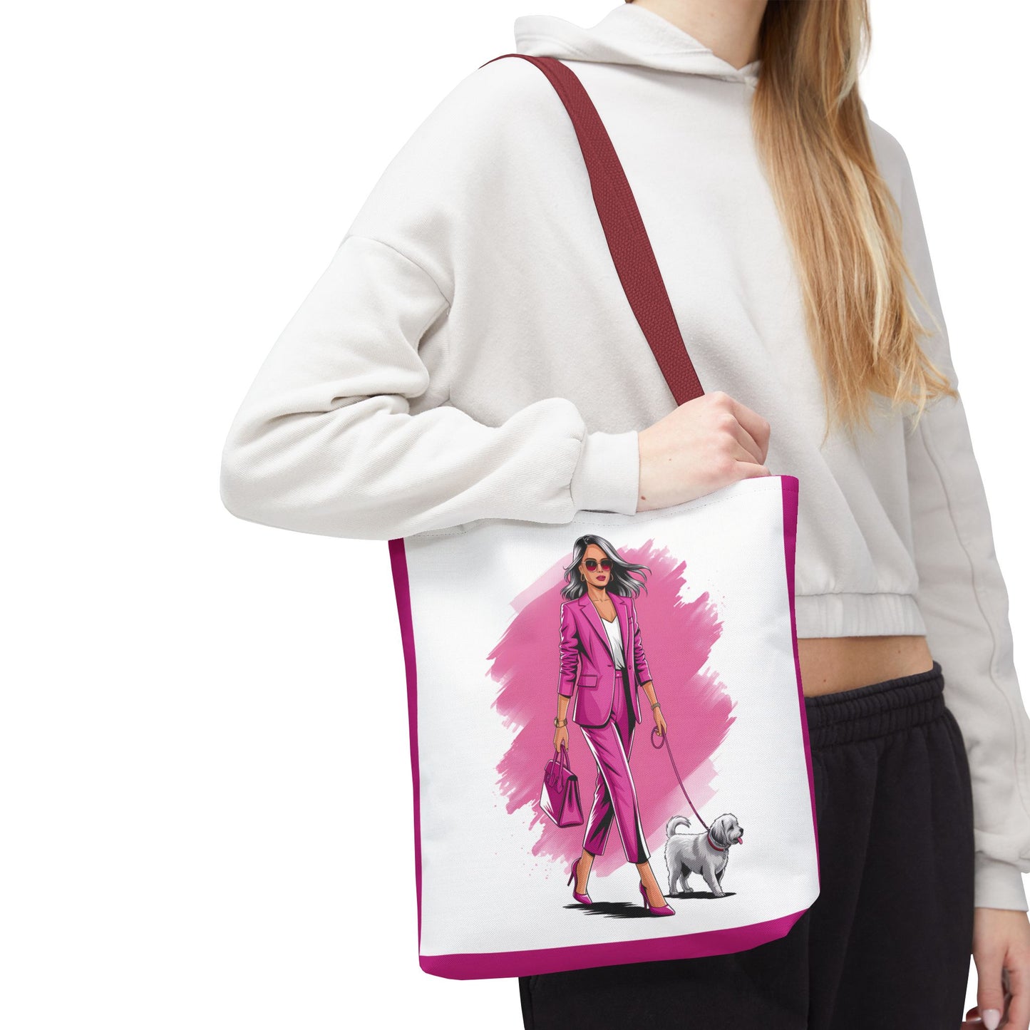Chic Dog Walker Tote Bag, Fashionable Tote, Pink Tote, Pet Lover Gift, Stylish Shopping Bag, Daily Use Bag, Trendy Handbag