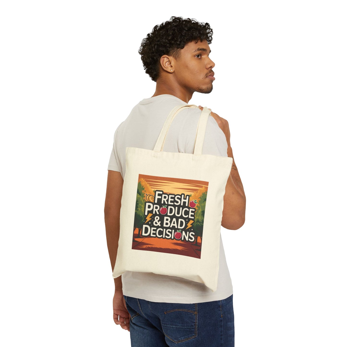 Fresh Produce & Bad Decisions Tote Bag, Grocery Bag, Eco-Friendly Tote, Funny Shopping Bag, Gift for Foodies