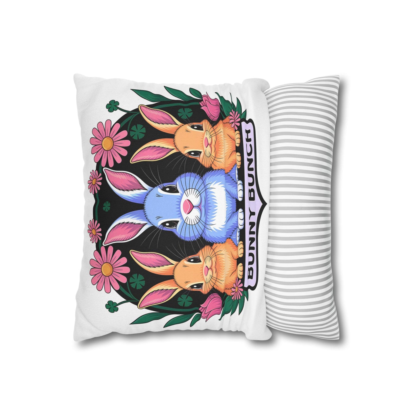Bunny Bunch Pillowcase - Cute Rabbit Decorative Pillow for Easter and Spring