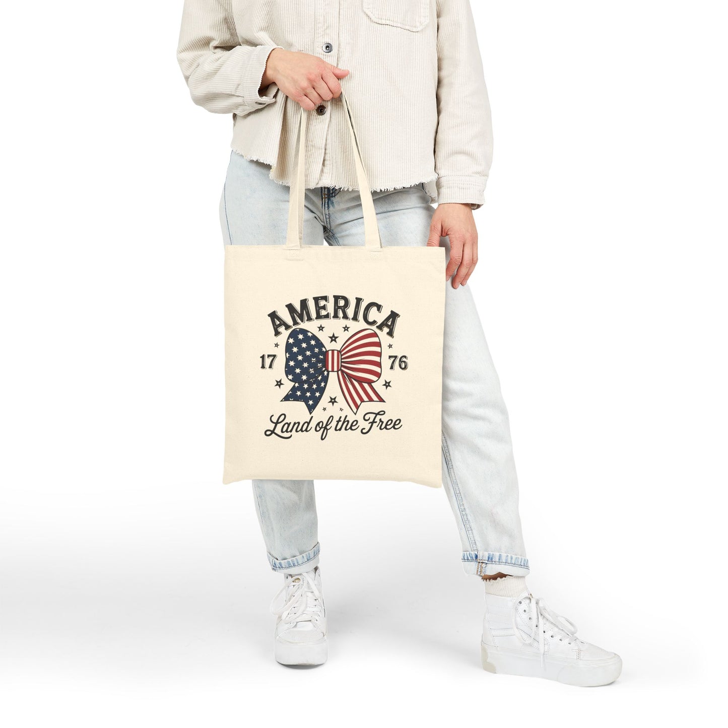 Patriotic Cotton Canvas Tote Bag | Perfect for Independence Day, 4th of July, Everyday Use, Eco-Friendly Shopping, USA Lover Gift