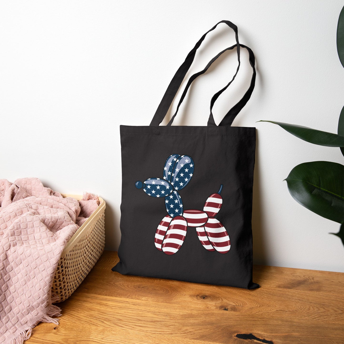 Patriotic Balloon Dog Tote Bag, Reusable Grocery Bag, Eco-Friendly Carrier, Fourth of July Shopping Bag, Cute Gift for Dog Lovers