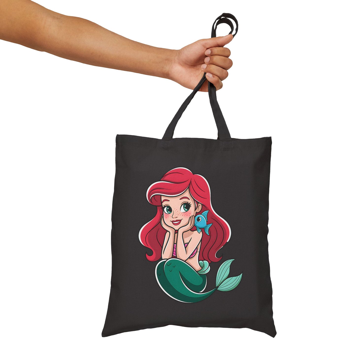 Mermaid Themed Cotton Canvas Tote Bag, Eco-Friendly Shopping Bag, Beach Tote, Gift for Ocean Lovers, Cute Drawstring Bag