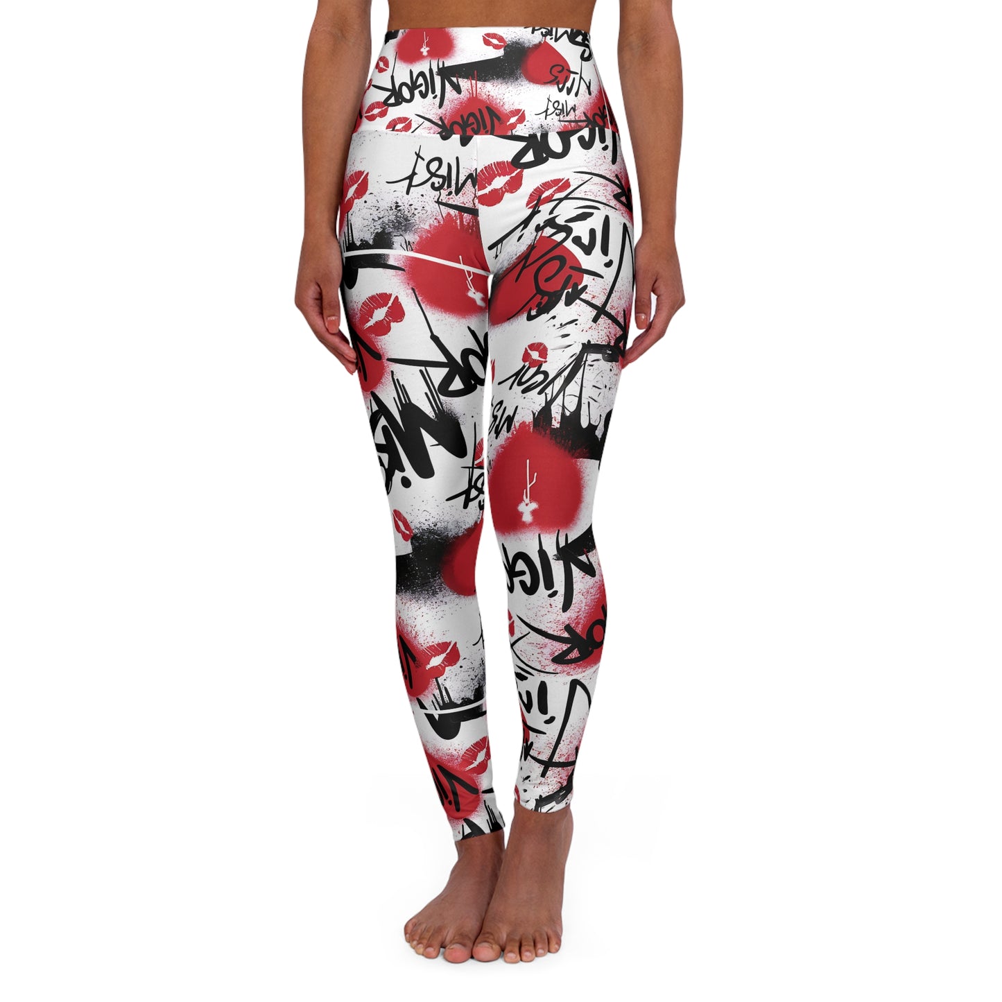 Trendy High Waisted Yoga Leggings with Artistic Graffiti Design