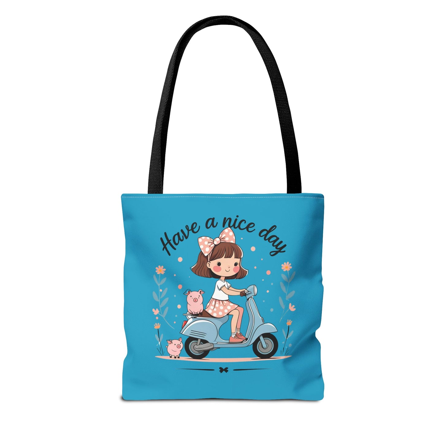 Playful Reminder Tote Bag, Girl on Scooter Bag, Cute AOP Tote, Everyday Use Bag, Gift for Kids, Fun Summer Accessory