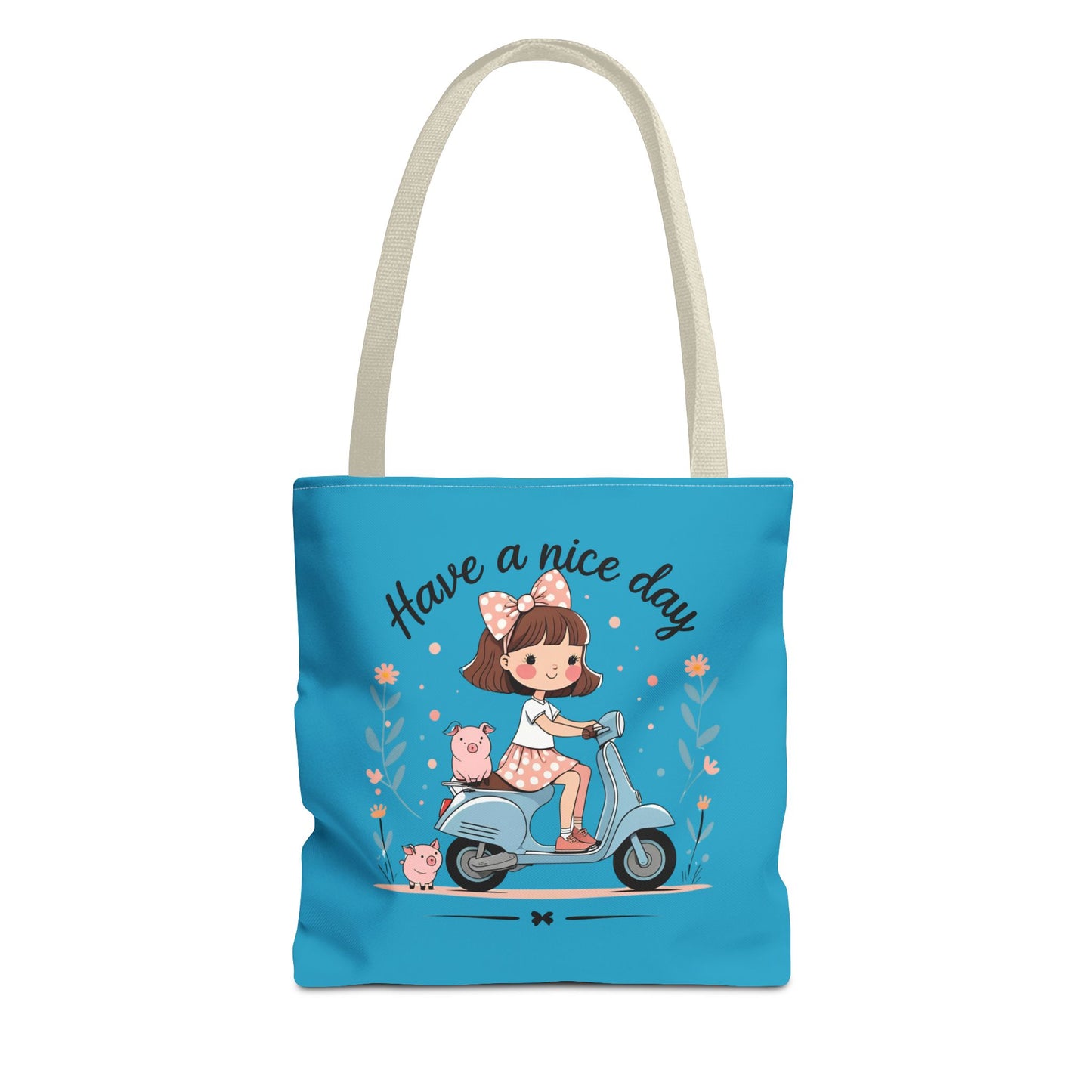 Playful Reminder Tote Bag, Girl on Scooter Bag, Cute AOP Tote, Everyday Use Bag, Gift for Kids, Fun Summer Accessory