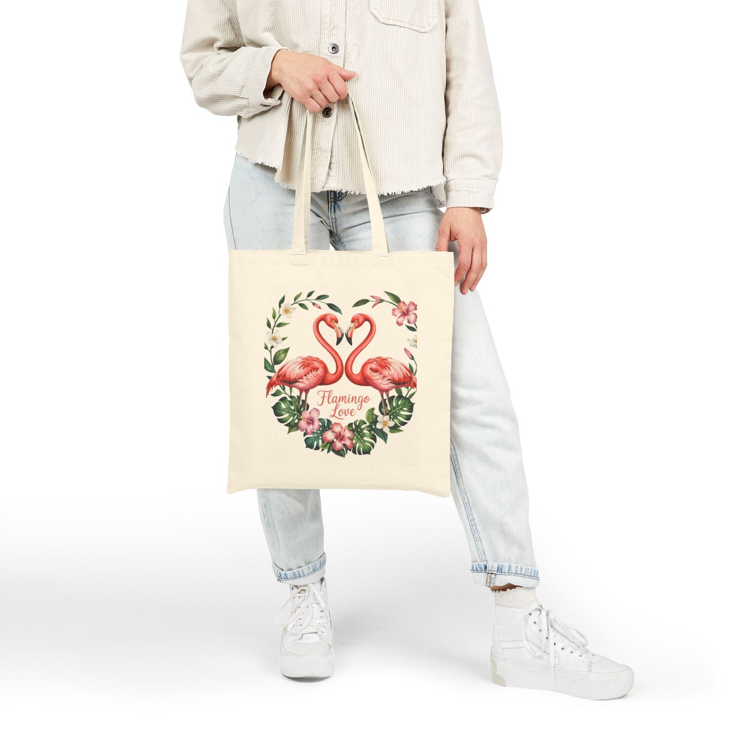 Tote Bag with Romantic Flamingo Design - Perfect for Beach Trips, Weddings, Reusable Shopping, Gift Ideas, Floral Lover