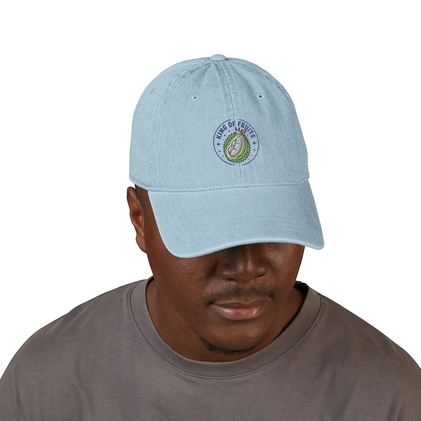 Kings of Fruits Embroidered Denim Hat, Casual Cap, Gift for Fruit Lovers, Trendy Beach Hat, Summer Accessory, Fashionable Headwear