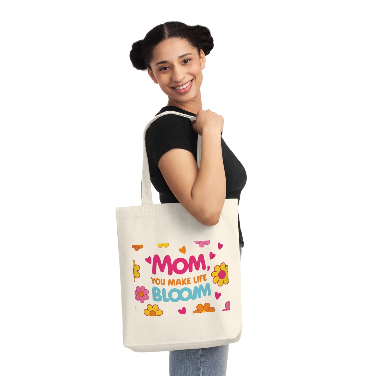 Floral Mother’s Day Woven Tote Bag - "Mom, You Make Life BLOOM"