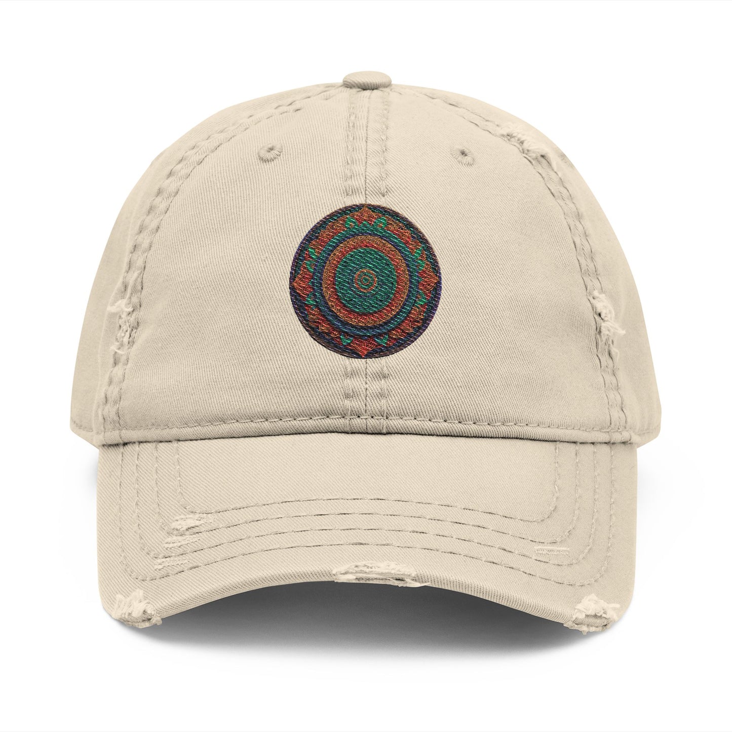 Distressed Dad Hat with Embroidered Colorful Circle - Casual Fashion Accessory