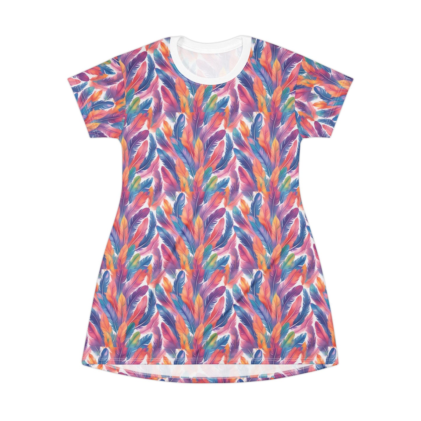 Colorful Feather T-Shirt Dress - Boho Style for Summer Fun