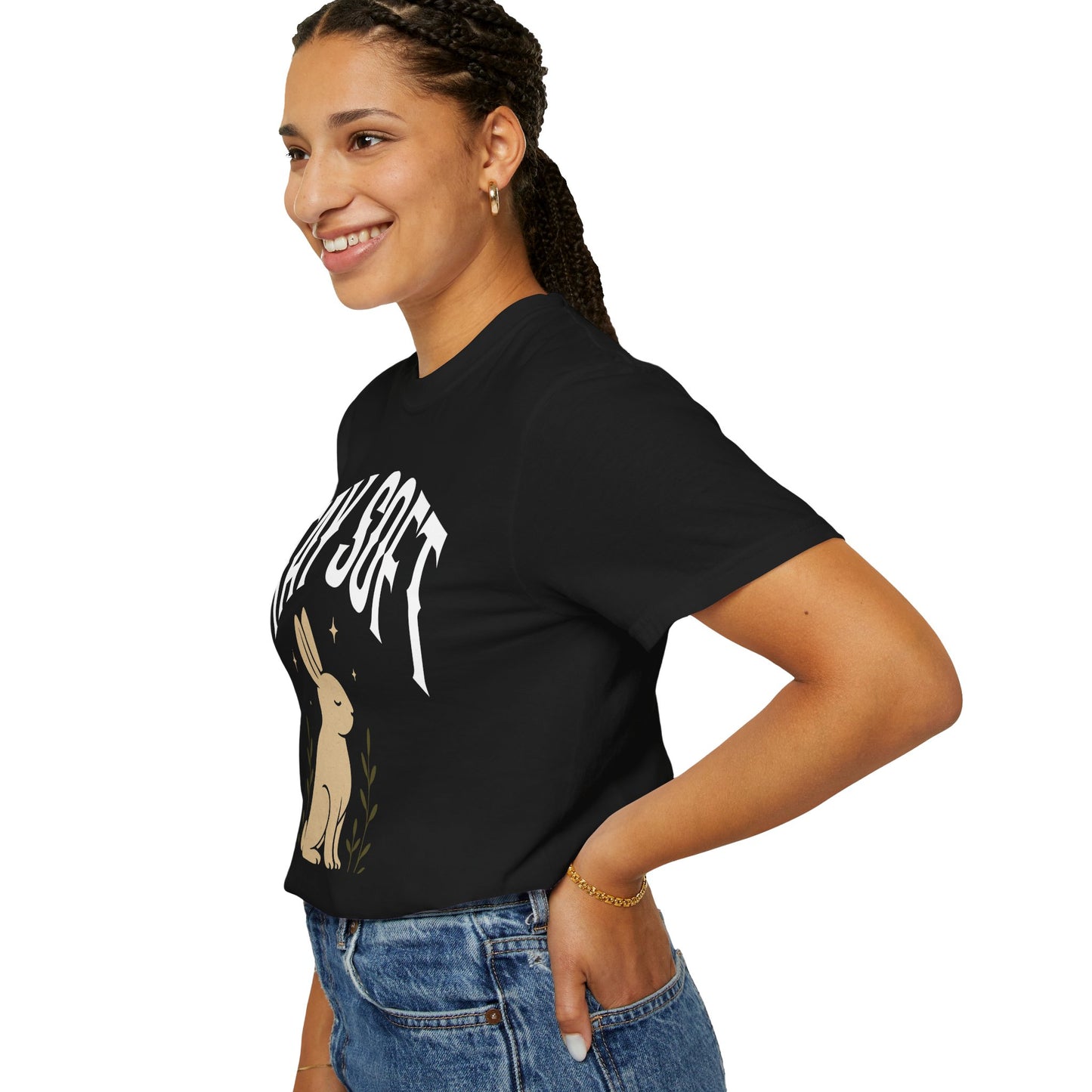 Stay Soft Unisex Garment-Dyed T-Shirt, Cute Rabbit Design Tee for Animal Lovers, Cozy Casual Wear, Gift for Friends, Nature Vibe Clothing