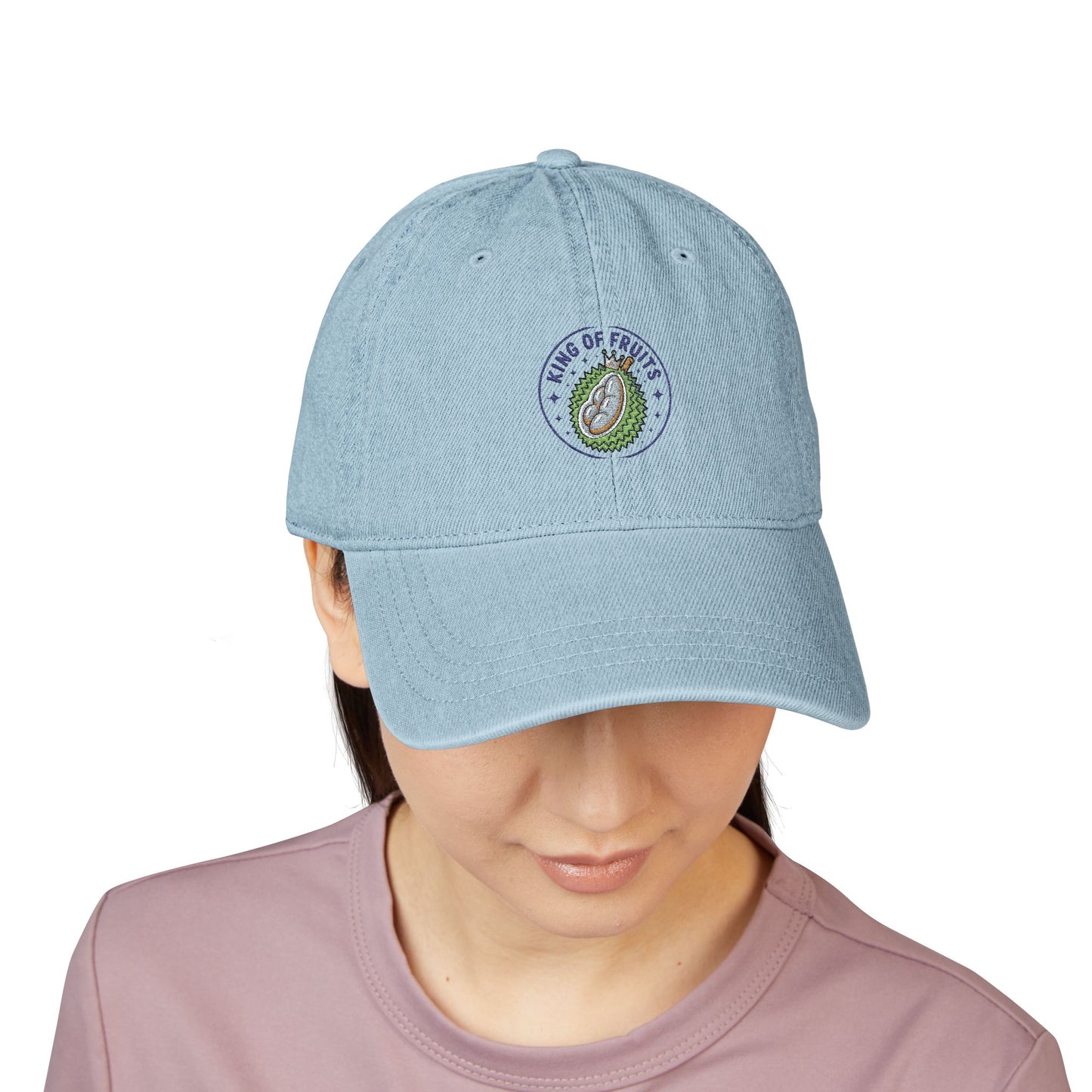 Kings of Fruits Embroidered Denim Hat, Casual Cap, Gift for Fruit Lovers, Trendy Beach Hat, Summer Accessory, Fashionable Headwear