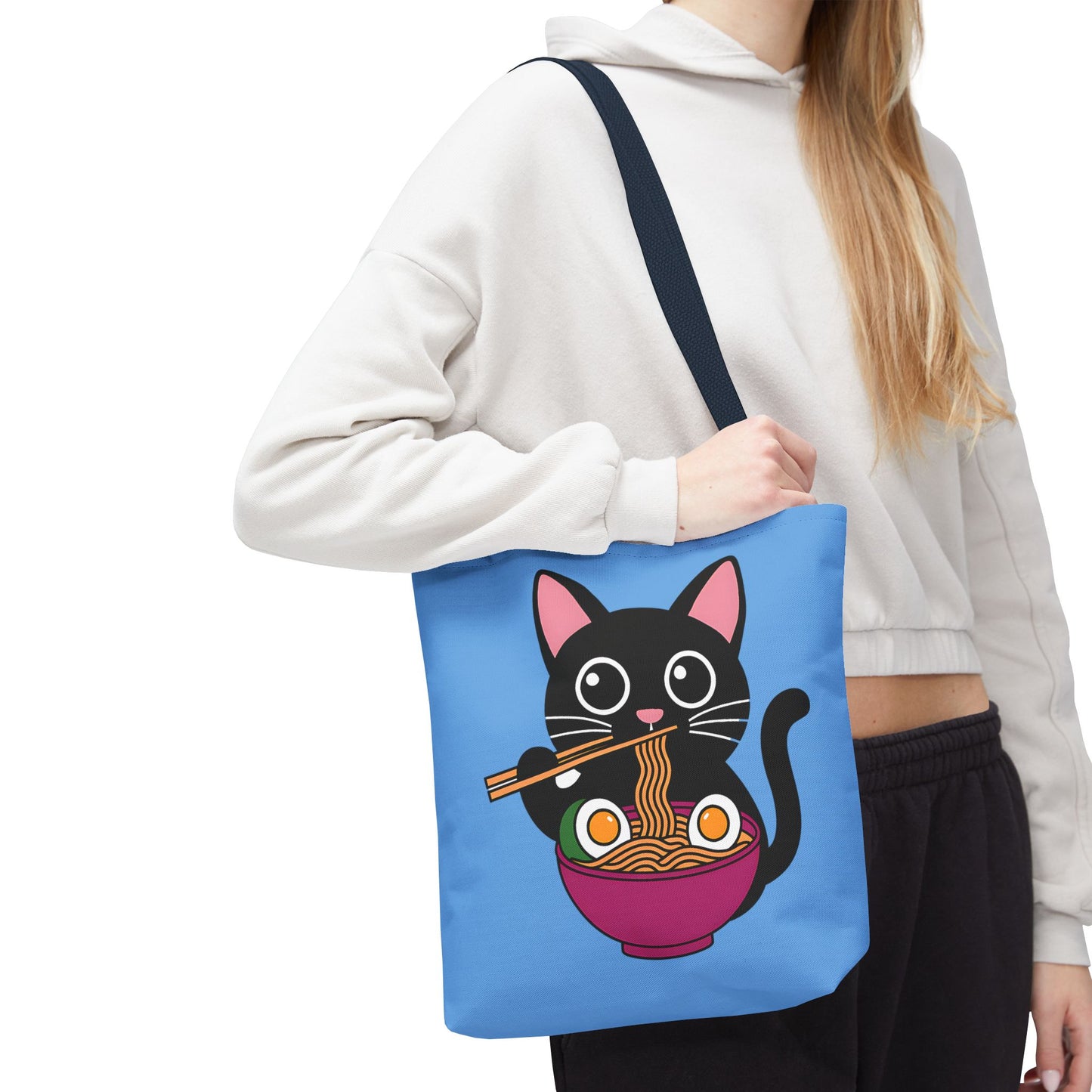 Cute Cat Noodle Tote Bag | Animal Lover Gift, Beach Bag, Shopping Tote, Foodie Accessory, Pet Lover's Bag