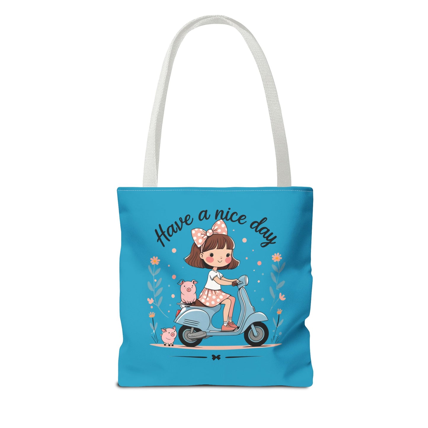 Playful Reminder Tote Bag, Girl on Scooter Bag, Cute AOP Tote, Everyday Use Bag, Gift for Kids, Fun Summer Accessory